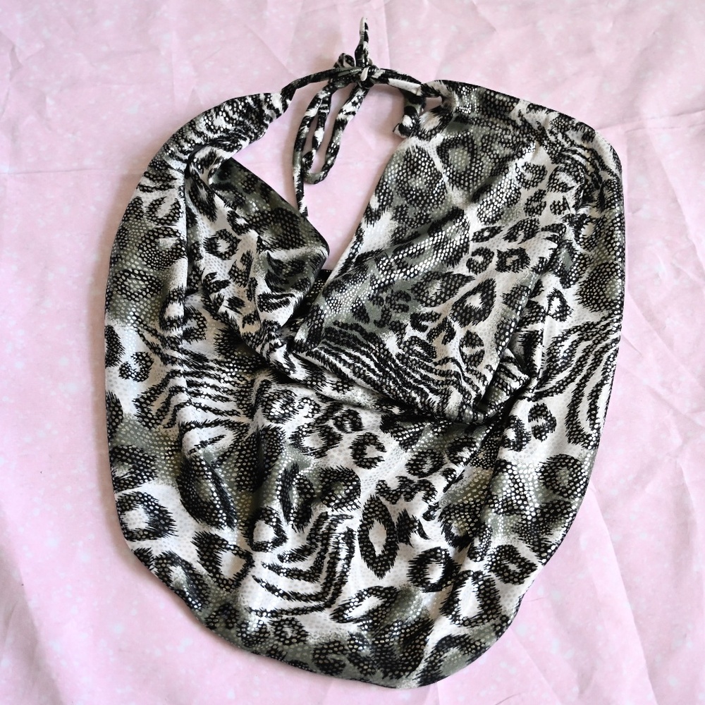 One-of-a-Kind Handmade Glittery Cheetah Tie-Back Top – Silver ✨🐆
